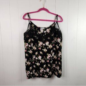 Warehouse One Floral Tank Top Black Crochet Flowy Summer Blouse Plus Size 2X